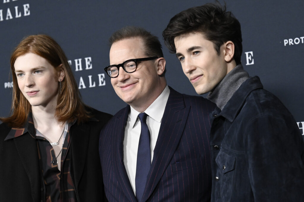 Brendan Fraser with his sons, Leland and Holden at ''The Whale'' premiere in New York City