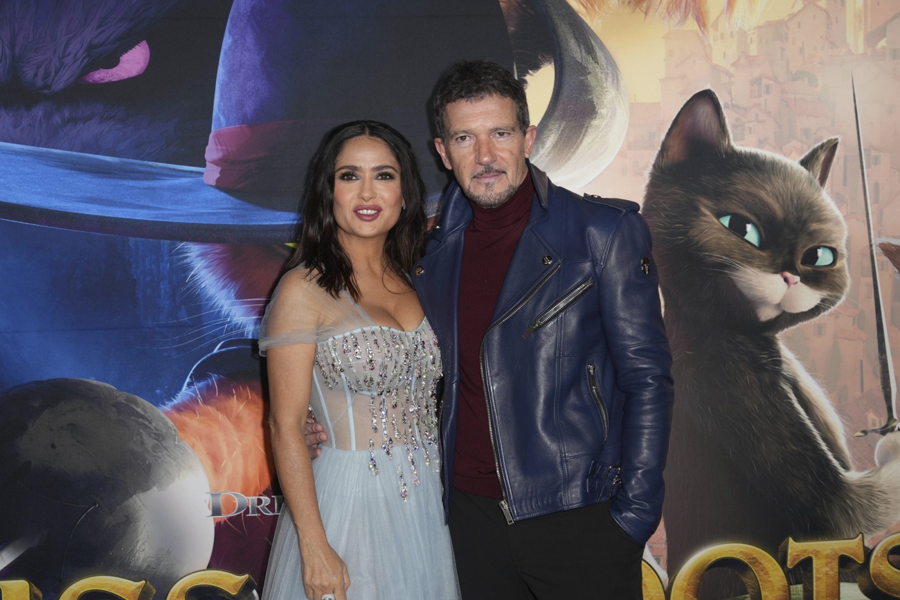 Salma Hayek and Antonio Banderas at the premiere of ''Puss in Boots: The Last Wish'' in New York City