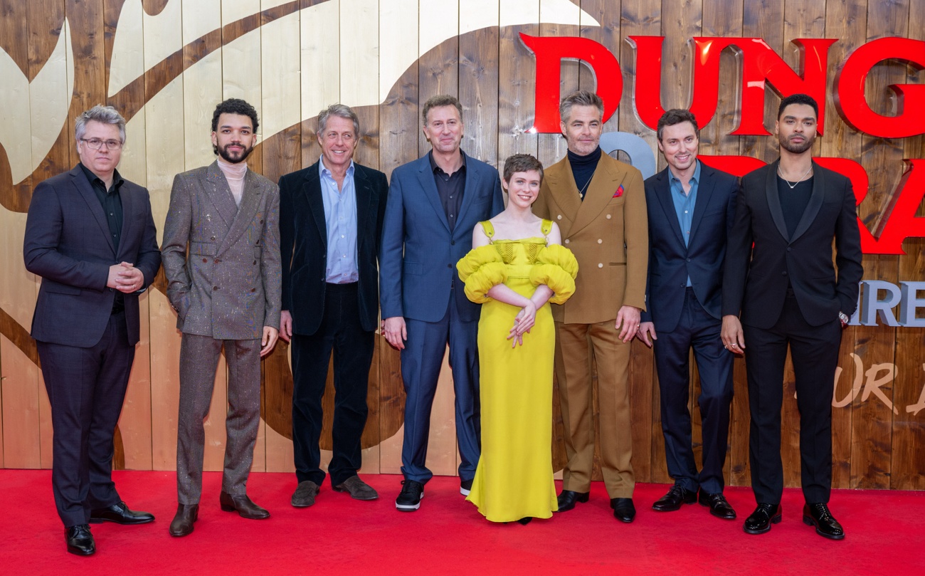 Hugh Grant presents with Chris Pine and Regé-Jean Page the new film »Dungeons and Dragons: Honor Among Thieves» in Berlin